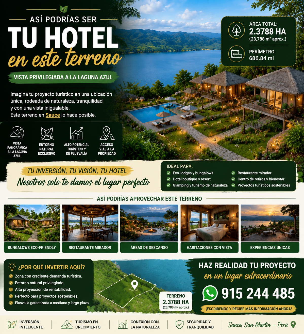 Terreno en venta en Sauce con vista a la Laguna Azul de 2.3 Ha